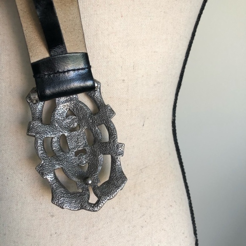 Vintage 80'S  Western Genuine Black Leather Belt - Picture 5 of 7